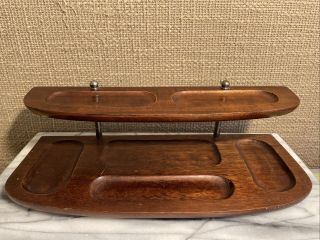 Vintage Wood Chrome Desk Caddy Organizer 12” Mcm Gentleman’s Valet Deco