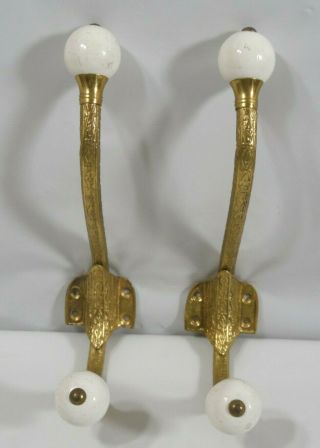 2 Early Century Brass Coat And Hat Hooks Wall Mounted 7 1/2 "
