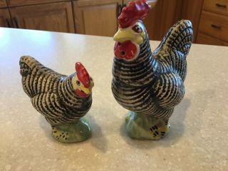 Vintage Rooster & Hen Salt And Pepper Shakers Black And White Japan