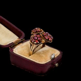 Antique Vintage Art Deco 14k Yellow Gold Ruby Floral Foliage Band Ring Sz 8.  25
