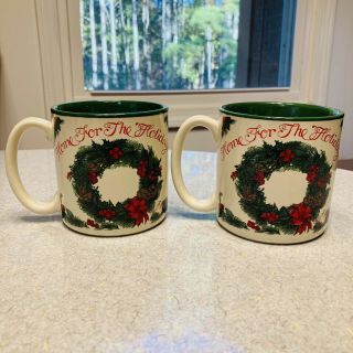Two 2 Vtg Potpourri Press 8 Oz Christmas Wreath Mug Cup 1989 Christina