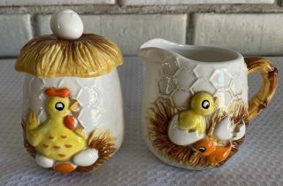 Vtge Sears Roebuck Co 1978 Chicken Chickie Hen Egg Creamer Sugar Porcelain Japan