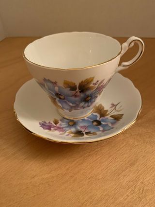Regency Fine English Bone China Tea Cup & Saucer Set - Blue Floral - England