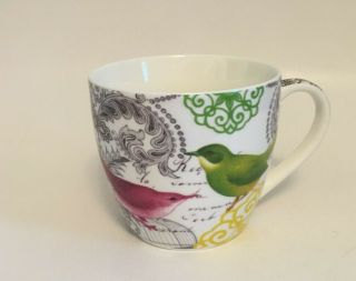 Green And Pink Birds Paisley Porcelain Coffee Tea Mug Cup By Paula Scaletta Ppd