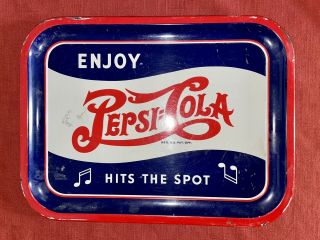 1950s Metal Pepsi Cola Soda Serving Tray Red Hits The Spot Advertising