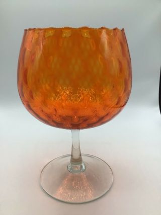 Vintage Mid Century Art Glass Retro Orange Optic Brandy Snifter