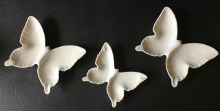 Set Of Three (3) Vintage White Porcelain Ceramic Butterfly Shaped Dish/ashtray
