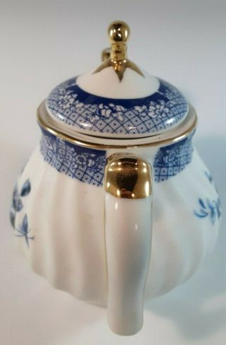 Porcelain teapot one cup,  white swirl and cobalt blue flowers with gold trim 2