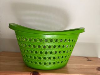 Vintage Laundry Basket 1960s 1970s Fesco Plastic Hamper Green Mcm Mid Century