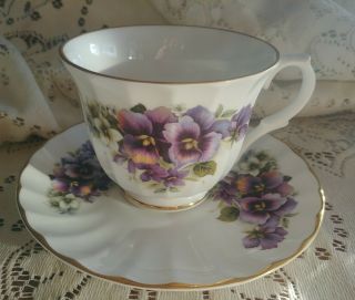 Vintage Crown Trent Footed Tea Cup Saucer Fine Bone China England Purple Violets