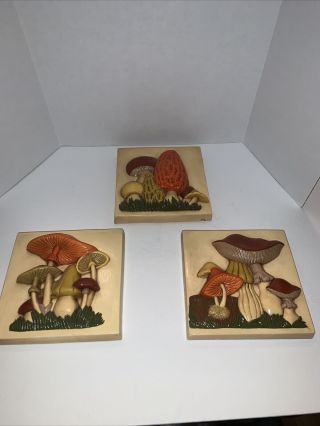 Vintage Plaster Mushroom Wall Plaques Hippie Retro 3d