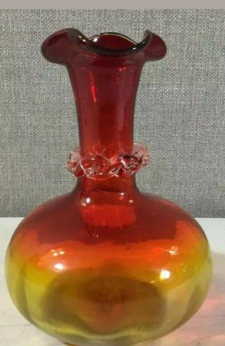 Blenko Glass Tangerine Amberina Vase With