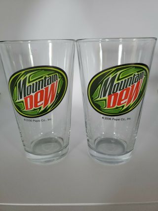 (2) Mountain Dew Pint Glasses 2006 Pepsi Co. ,  Inc Mtn Dew Soda Pop Ya - Hoo Dew