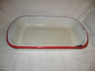 Vintage Red And White Enamelware Cake Baking Pan
