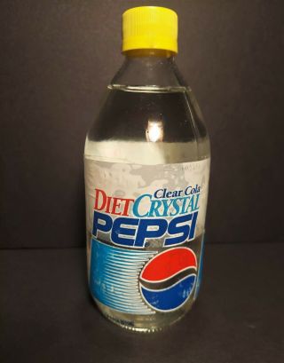 Diet Crystal Pepsi 16oz.  Glass Bottle Vintage,  1993 Rare " Twist To Win "