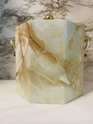 Vintage Kraftware Ice Bucket Faux Marble (brown Tones) Side Handles And Lid