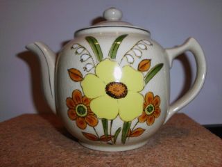 Tea Pot Teapot Vintage Mid Century Modern Ceramic Gold Trim Floral