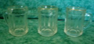 Vintage Set Of 3 Mini Glass Mugs With Gold Trim 2 - 3/4 " Italy