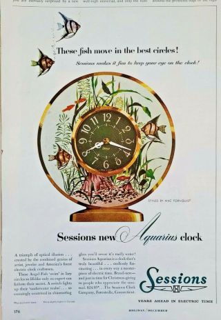 Rare 1955 Sessions Aquarius Clock These Fish Move In Circles Mac Tornquist = Ad
