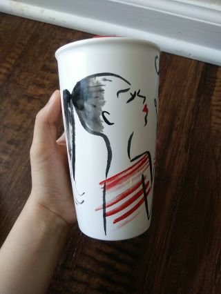 Starbucks 2015 White Ceramic Travel Tumbler Mug Girl Blowing Bubbles Retired 2