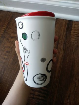 Starbucks 2015 White Ceramic Travel Tumbler Mug Girl Blowing Bubbles Retired 3