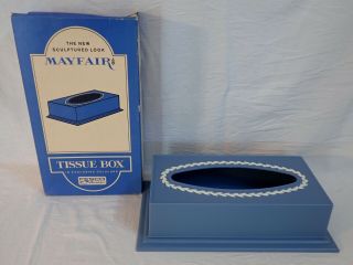 Vintage Nos Mcm Fesco Mayfair Blue Plastic Wedgewood Tissue Box Holder