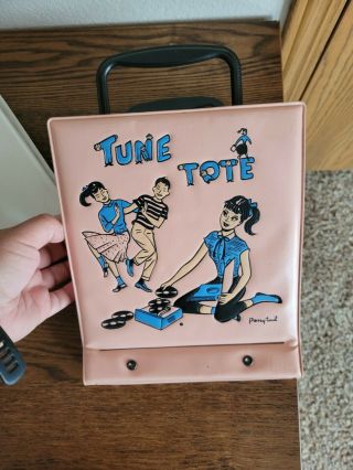 1950s Pink Ponytail Tune Tote 45 Rpm Record Holder And 14 45 