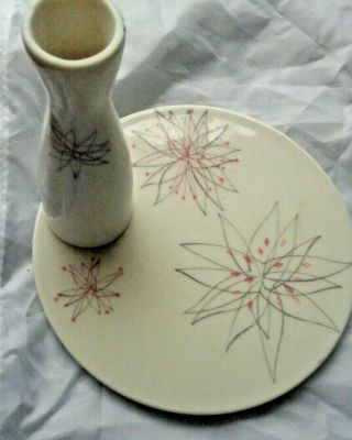Vintage Mid Century Modern Flower Atomic Vase / Salt Ceramic Trivet / Hot plate 2