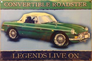 Mg Convertible Roadster,  Classic British Sports Car,  Old,  Medium Metal Tin Sign