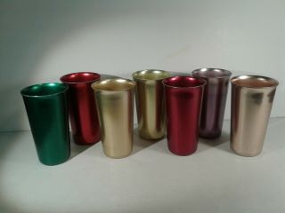 Norben Ware Set 7 Cups Vintage Mid - Century Vintage Anodized Aluminum Multi Color