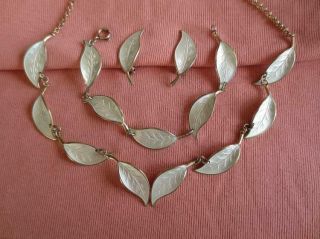 David - Andersen Norway Sterling/white Enamel Leaf Necklace/bracelet/er 