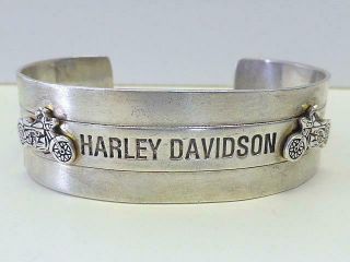 Vintage Biker Harley Davidson Motorcycle Sterling Silver Cuff Bracelet Unisex