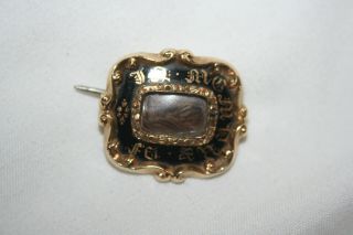Early Victorian Gold Enamel Mourning Brooch Hair Insert And Inscription 1845