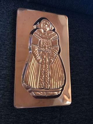 Vintage Large 20” X 6” Copper Tin Lined Woman Cookie Mold Wall Hanging
