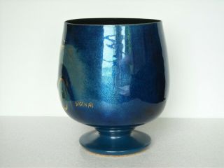 Sascha Brastoff Enamel on Copper Vase Blue Brandy Snifter Shape 7 1/4 