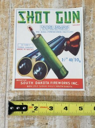 Vintage Shot Gun Brand Firecracker Pack Label South Dakota Fireworks Co.