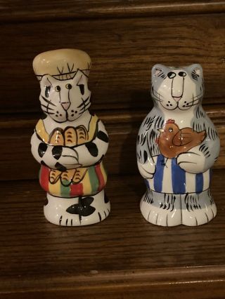 Cooking Cats Salt Pepper Pots Shaker Set Chef Hat French Bread - Chicken Farmer