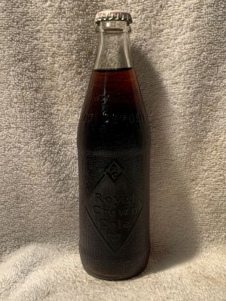Full 12oz Royal Crown Cola Diamond Embossed No Deposit Soda Bottle