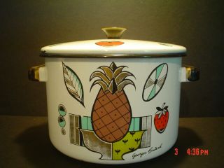 Georges Briard Designed Med Sized Covered Pot W/ Fruits & Gold,  Exc Shape