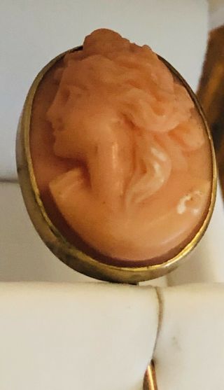 Antique Vintage 14k Yellow Gold Coral High Relief Carved Cameo Stick Pin