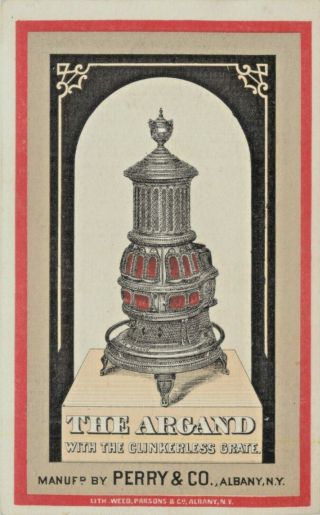 Victorian Tradecard,  The Argand Stove,  " With The Clinkerless Grate ",  Marion Ma