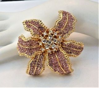 Designer Signed Met Museum Mma Ciner Pink Crystal Rhinestone Orchid Flower Pin
