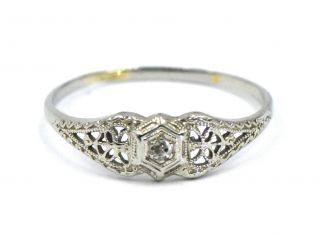 Antique Art Deco Diamond Engagement Band Ring Fancy Filigree 14k White Gold Sz 7