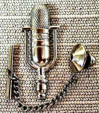 Rca Microphone Tie Tack Pin And Chain Clasp