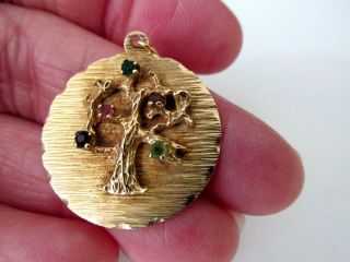 Vintage Mcm 14k Yellow Gold Tree Of Life Charm Pendant With Mini Gem Stones