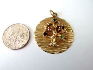 Vintage MCM 14K Yellow Gold TREE of LIFE Charm Pendant with Mini Gem Stones 2