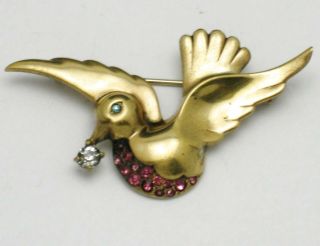 Vintage Signed Mazer Brooch Pin Gold Over Sterling Messenger Bird In Flight