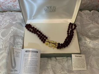 Vintage Signed Nolan Miller 3 Strand Crystal Bordeaux Faux Garnet Necklace