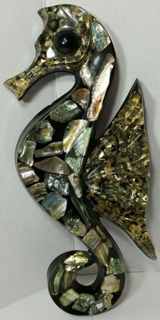 Vintage Seahorse Wall Hanging Acrylic Lucite 12 Inch Abalone Shell Decor 60s