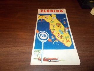 1961 Pure Oil Florida Vintage Road Map / 61a